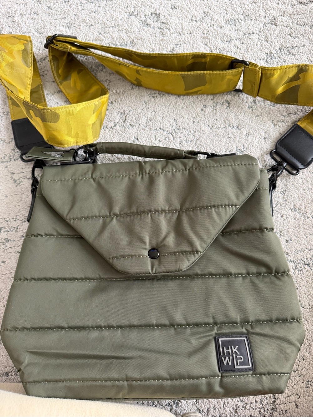 HKWP Quilted Olive Green Messenger Bag for Men
